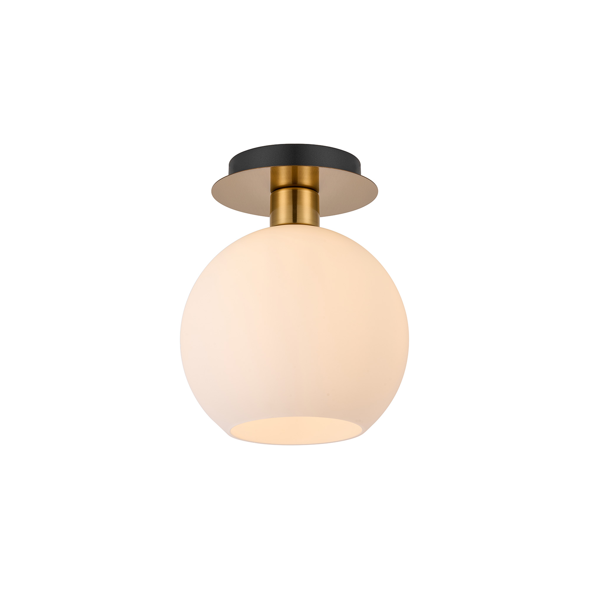 DK1240  Lori 15cm Round Ceiling Flush, 1 Light Flush Fitting E27, Antique Gold/Opal Open Mouth Round Globe Shades